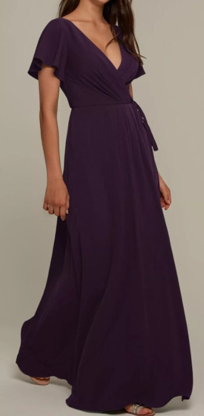 AW BRIDAL 4 S grape purple chiffon Ellison bridesmaid guest midi dress NEW B55